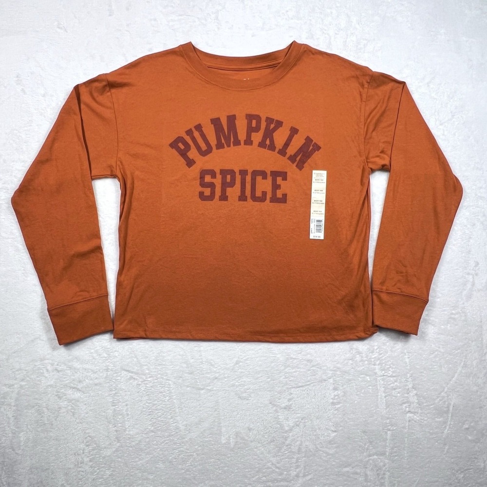 NWT SO Girls XL 14/16 Pumpkin Spice Long Sleeve Boxy Tee Burnt Orange Fall Shirt